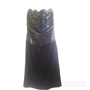 vintage Scott McClintock black sequin bodice satin big bow train dress